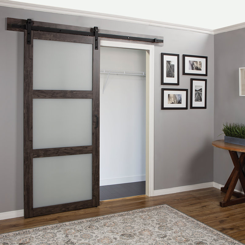 Continental Frosted Glass 1 Panel Ironage Laminate Interior Barn Door 